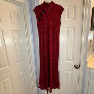 Vintage 90s Y2K Jessica Howard Red Cheongsam Maxi Dress 2-Piece Sz 16